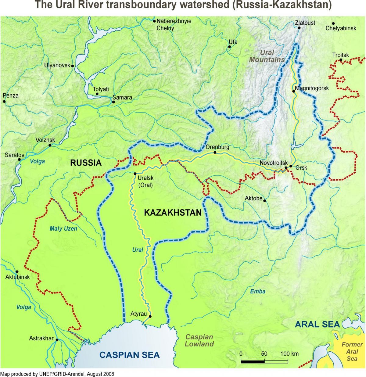 แผนที่ของคาซักสถานแม่น้ำ